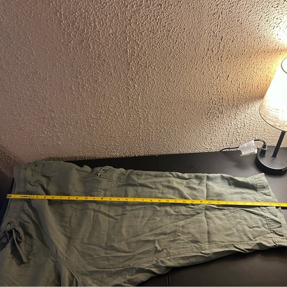 Cato Olive Green Linen Drawstring Cropped Pants Size 22/24W Utility Wide Leg - Picture 4 of 14